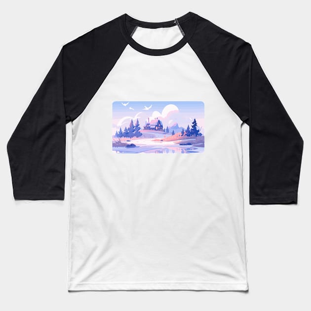 A cozy house nestled by the river Baseball T-Shirt by DemoArtMode